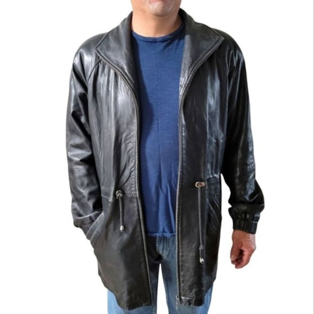 Vintage Anonymous Leather Jacket Men's  with adjustable waist black Large